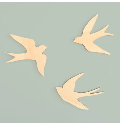 Lot de 3 hirondelles magnétiques en bois FERFLEX