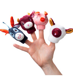 Lot de 4 marionnettes à doigts Ferme LILLIPUTIENS