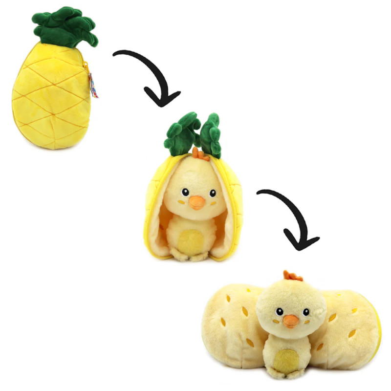 Peluche 2 en 1 Ananas Nugget le Poussin Flipetz LES DEGLINGOS