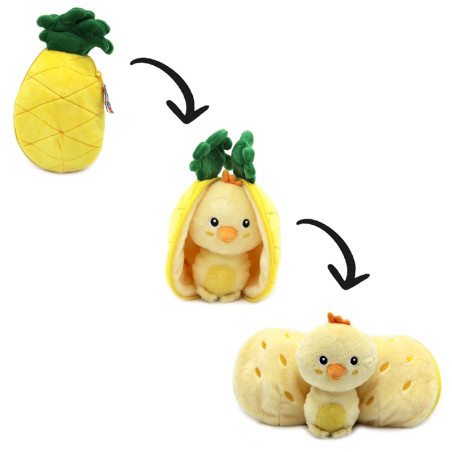 Peluche 2 en 1 Ananas Nugget le Poussin Flipetz LES DEGLINGOS