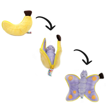 Peluche 2 en 1 Banane Poppet le Papillon Flipetz LES DEGLINGOS