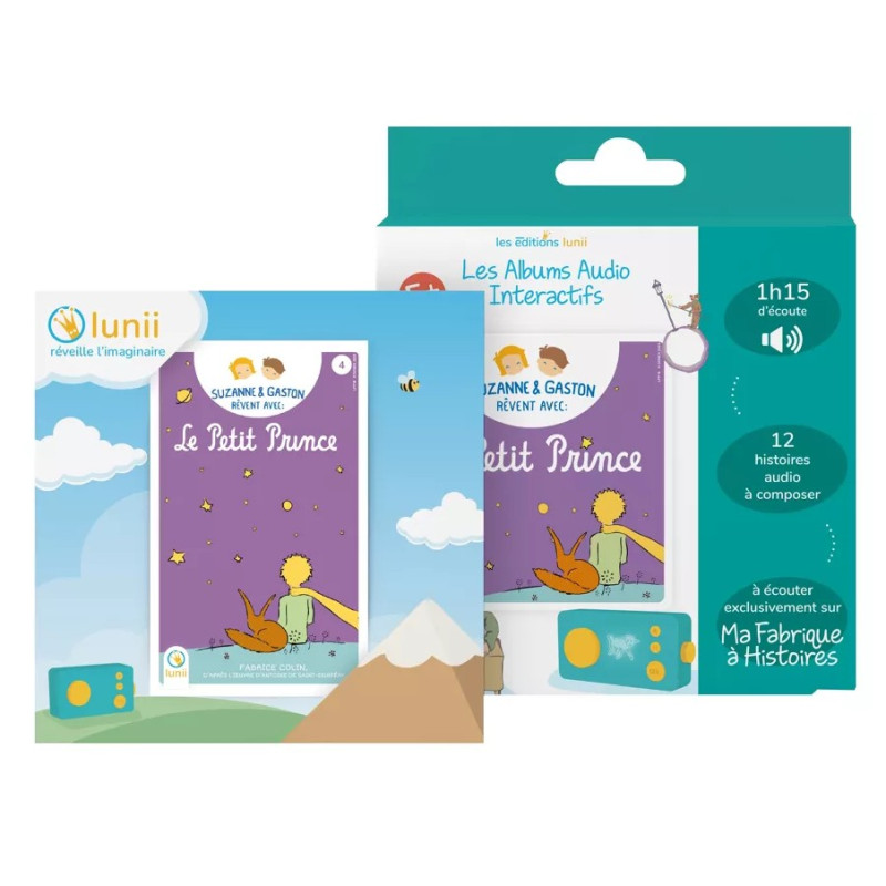Coffret livre audio interactif Suzanne et Gaston rêvent avec le Petit Prince LUNII pour La Fabrique à Histoires, dès 5 ans