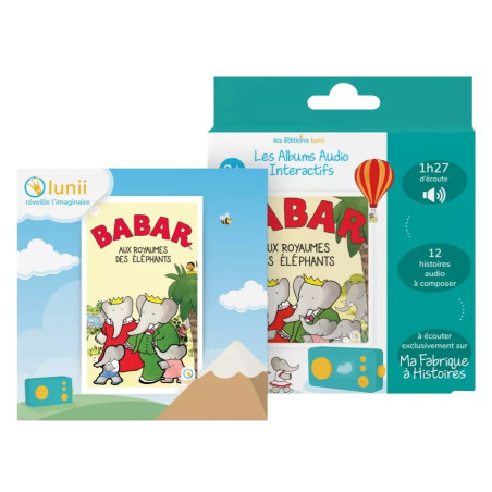 Coffret livre audio interactif Babar au Royaume des Eléphants LUNII pour La Fabrique à Histoires, dès 3 ans