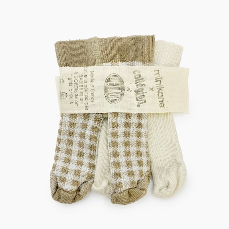 Lot de 2 collants poupée Gordis MINIKANE, agneau et taupe à carreaux