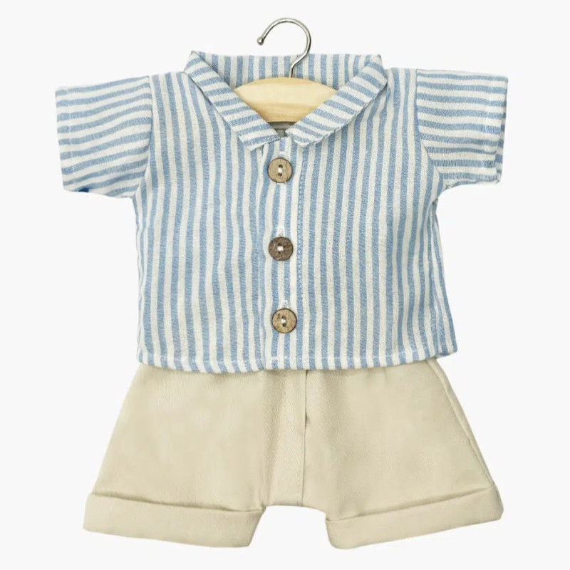 Ensemble chemise Léopold et pantalon poupon Gordis MINIKANE, beige et bleu