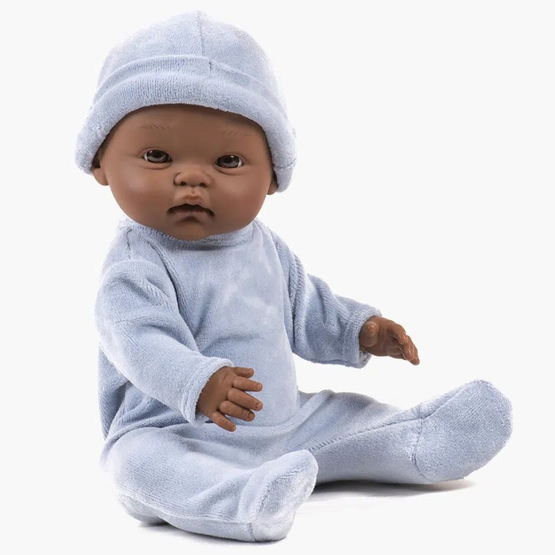 Poupon Cuties Basile MINIKANE, avec dors-bien et bonnet Nikky bleu