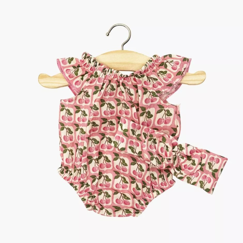 Barboteuse Clara et son headband poupée Gordis MINIKANE, Au Temps des Cerises