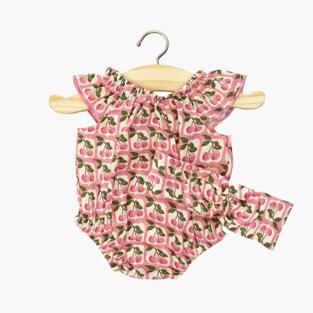 Barboteuse Clara et son headband poupée Gordis MINIKANE, Au Temps des Cerises