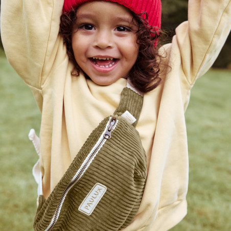 Sac banane velours Suzanne PETIT PICOTIN, personnalisable, olive