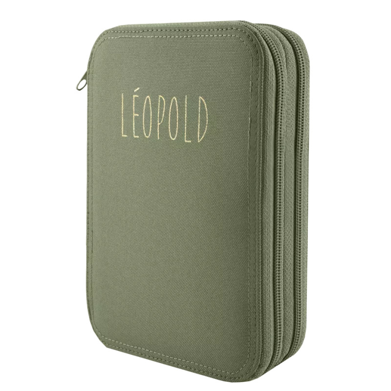 Maxi trousse à crayons pliante Madelon PETIT PICOTIN, vert olive, personnalisable