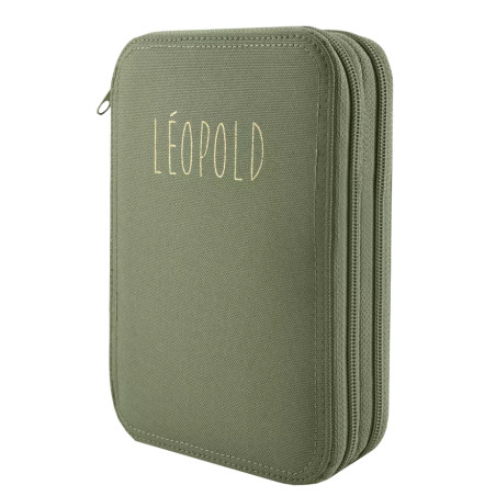 Maxi trousse à crayons pliante Madelon PETIT PICOTIN, vert olive, personnalisable