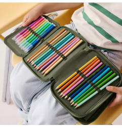 Maxi trousse à crayons pliante Madelon PETIT PICOTIN, vert olive, personnalisable