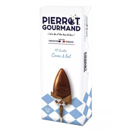 Boîte de 10 sucettes Cacao au lait PIERROT GOURMAND