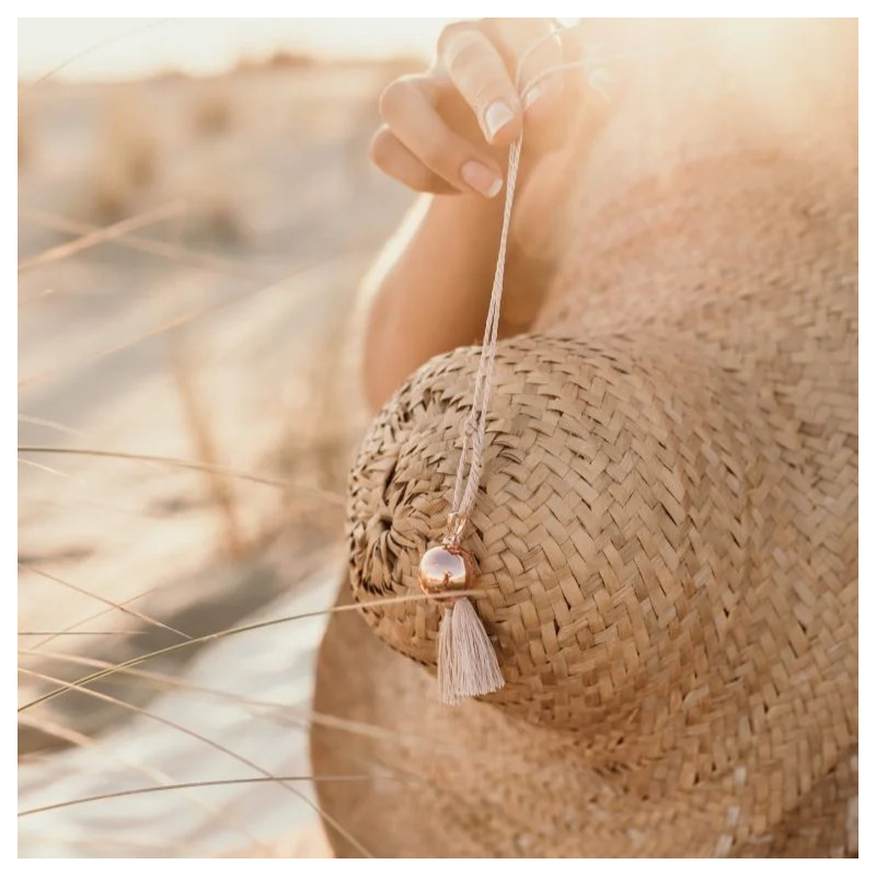 Bola de grossesse Aube, or rose, cordon torsadé biscuit PLEINE LUNE