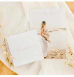 Bola de grossesse Charm Trèfle, doré à l'or fin, cordon tressé crème PLEINE LUNE