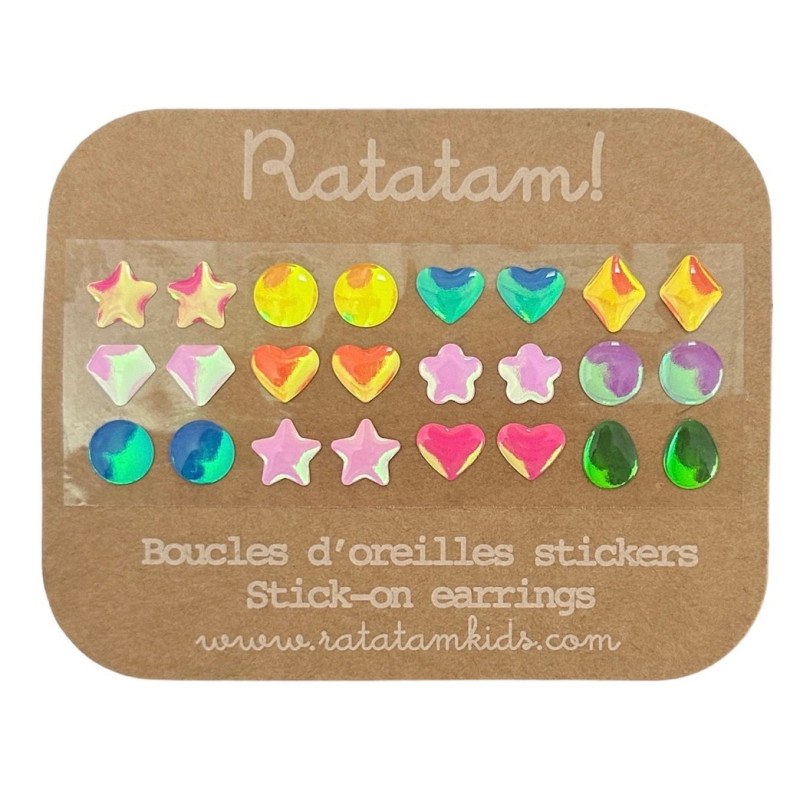 Lot de 12 boucles d'oreilles autocollantes RATATAM