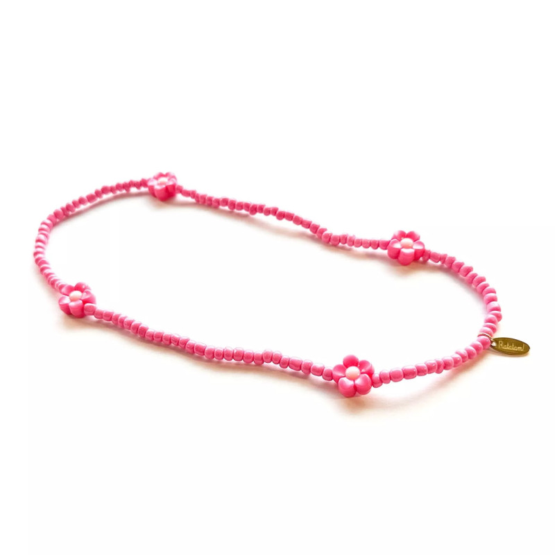 Collier élastiqué Fleur RATATAM, rose fuchsia