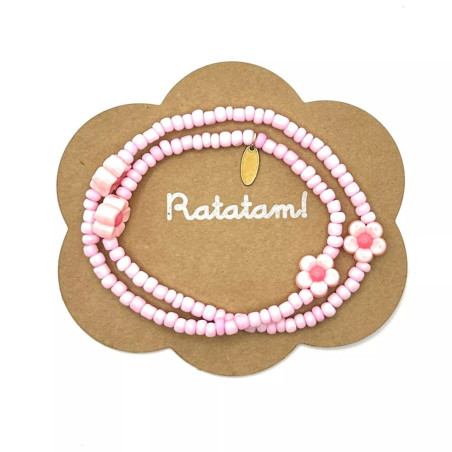 Collier élastiqué Fleur RATATAM, rose tendre