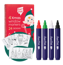 Boîte de 4 feutres effaçables pour vitres SUPER PETIT, avec 24 dessins à reproduire