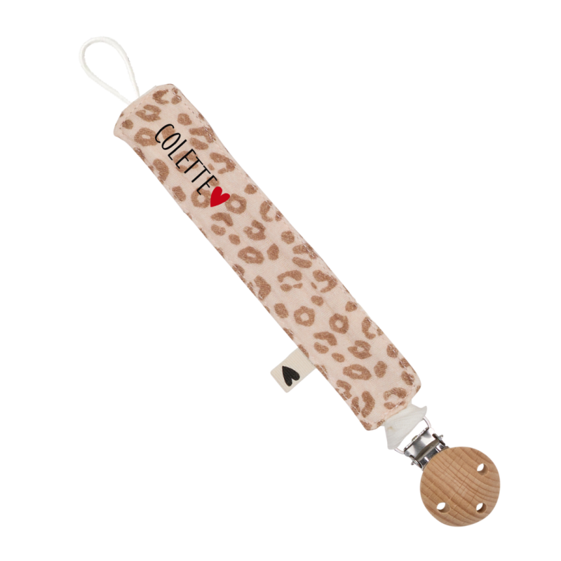 Attache-tétine ATELIER WAGRAM, gaze de coton Léopard, personnalisable