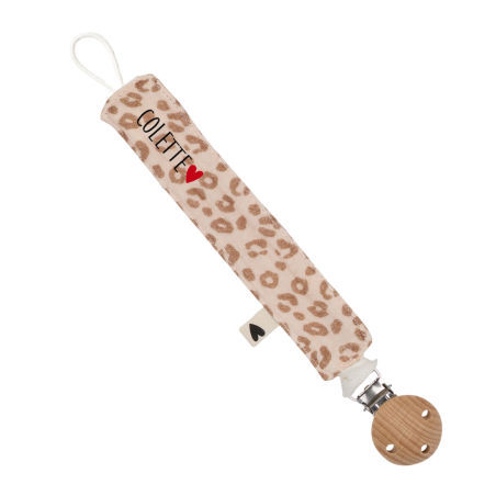 Attache-tétine ATELIER WAGRAM, gaze de coton Léopard, personnalisable