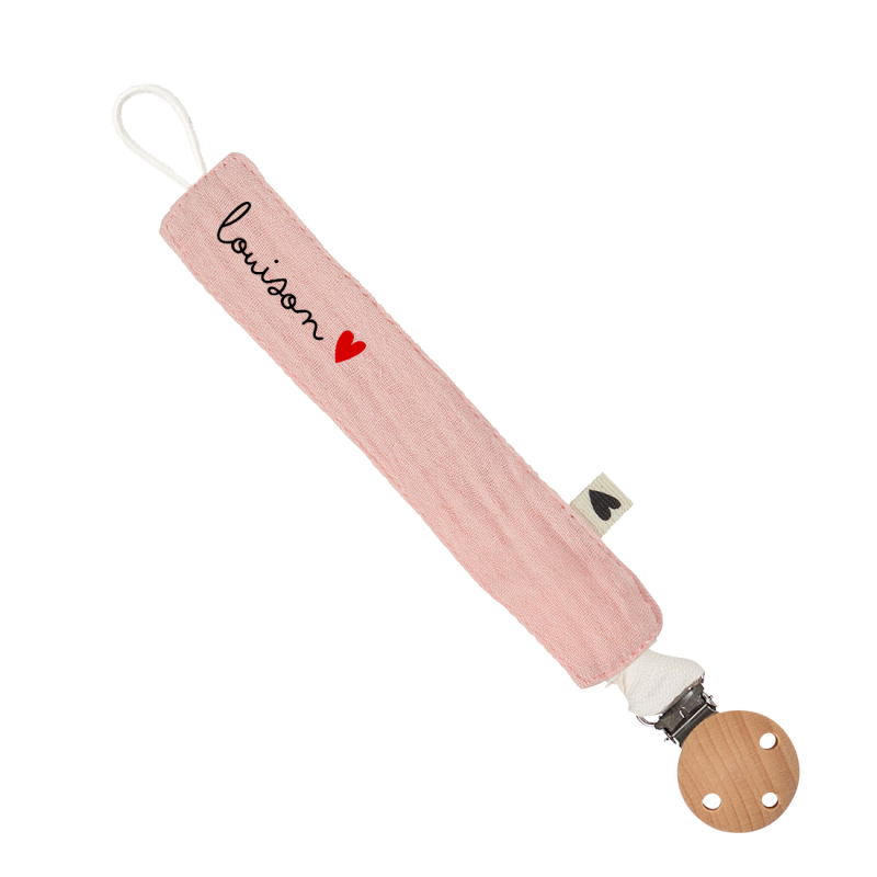 Attache-tétine ATELIER WAGRAM, gaze de coton Rose, personnalisable
