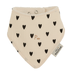 Bavoir bandana ATELIER WAGRAM, gaze Cœurs écru, personnalisable
