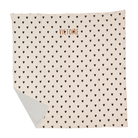 Couverture pilou ATELIER WAGRAM, Cœurs écru, personnalisable