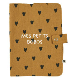 Protège carnet de santé ATELIER WAGRAM, gaze Cœurs Camel, personnalisable