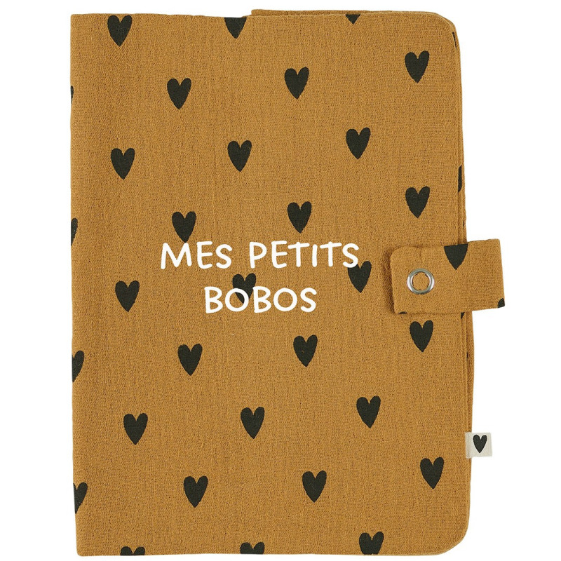 Protège carnet de santé ATELIER WAGRAM, gaze Cœurs Camel, personnalisable