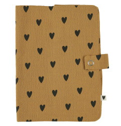Protège carnet de santé ATELIER WAGRAM, gaze Cœurs Camel, personnalisable