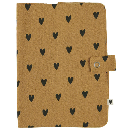Protège carnet de santé ATELIER WAGRAM, gaze Cœurs Camel, personnalisable