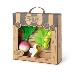 Coffret cadeau bébé Anneaux de Dentition OLI & CAROL, Radis, Banane et Fèves Edamame