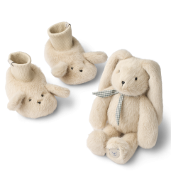 Coffret cadeau bébé chaussons peluches Lapin Basim LIEWOOD, Mist