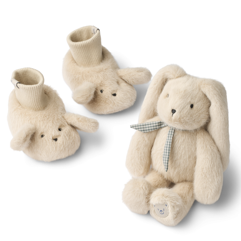 Coffret cadeau bébé chaussons peluches Lapin Basim LIEWOOD, Mist