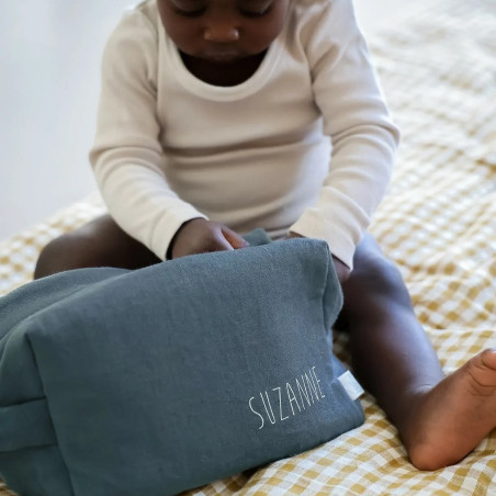 Trousse de toilette Paulette PETIT PICOTIN, personnalisable, bleu souris