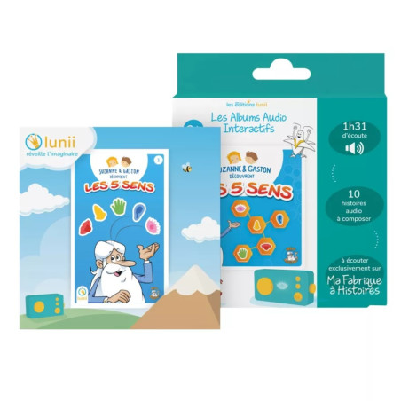 Coffret livre audio interactif Suzanne et Gaston 5 Sens avec Hello Maestro LUNII pour La Fabrique à Histoires, dès 3 ans