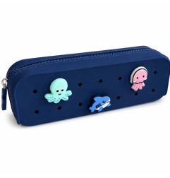Trousse à crayons Bleu marine PETITKIDS, personnalisable avec charms