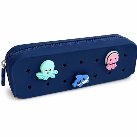 Trousse à crayons Bleu marine PETITKIDS, personnalisable avec charms