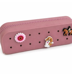 Trousse à crayons Rose poudré PETITKIDS, personnalisable avec charms