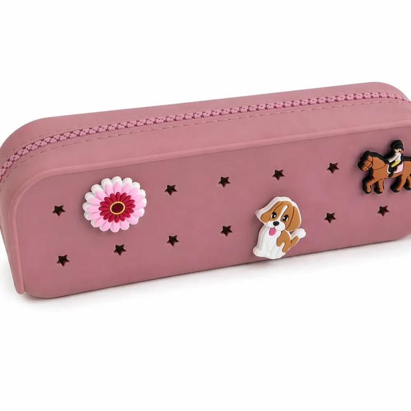 Trousse à crayons Rose poudré PETITKIDS, personnalisable avec charms Trousse à crayons Rose poudré PETITKIDS, personnalisable avec charms