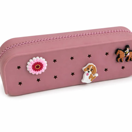 Trousse à crayons Rose poudré PETITKIDS, personnalisable avec charms