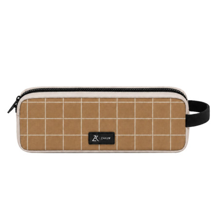Trousse à crayons simple Zoé ZAKUW, Imprimé carreaux Caramel