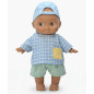 Poupon Noah Mini Pancha MINIKANE et son ensemble d'écolier à carreaux bleu et blanc