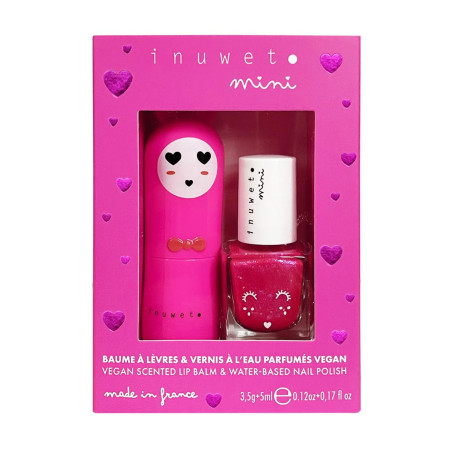 Duo baume à lèvres Cerise et vernis à l'eau Fraise INUWET, Rose fuchsia