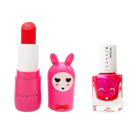 Duo baume à lèvres Cerise et vernis à l'eau Fraise INUWET, Rose fuchsia