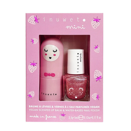 Duo baume à lèvres Fraise et vernis à l'eau Fraise INUWET, Rose clair