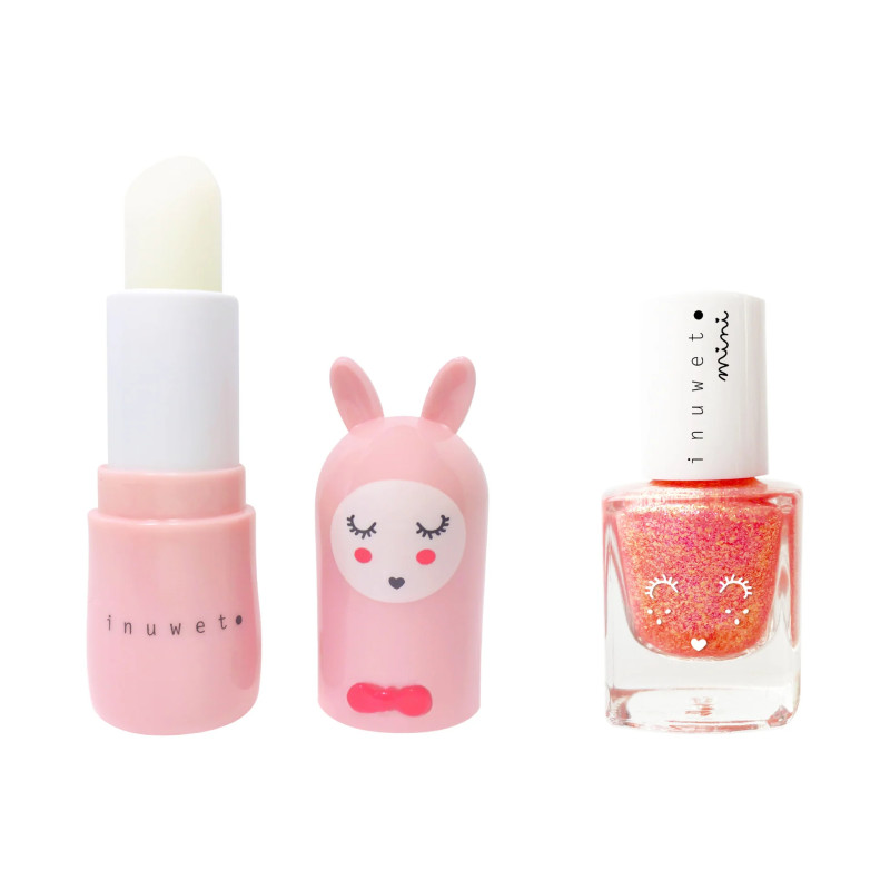 Duo baume à lèvres Fraise et vernis à l'eau Fraise INUWET, Rose clair Duo baume à lèvres Fraise et vernis à l'eau Fraise INUWET, Rose clair