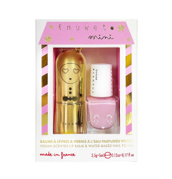 Duo baume à lèvres Cheescake et vernis à l'eau Pastèque INUWET, Or et Rose clair
