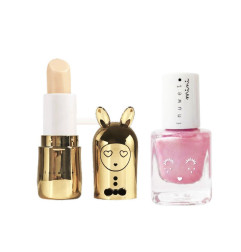 Duo baume à lèvres Cheescake et vernis à l'eau Pastèque INUWET, Or et Rose clair